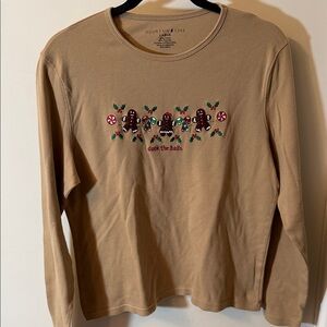 Mountain Lake Tan Long Sleeve Gingerbread Holiday Top